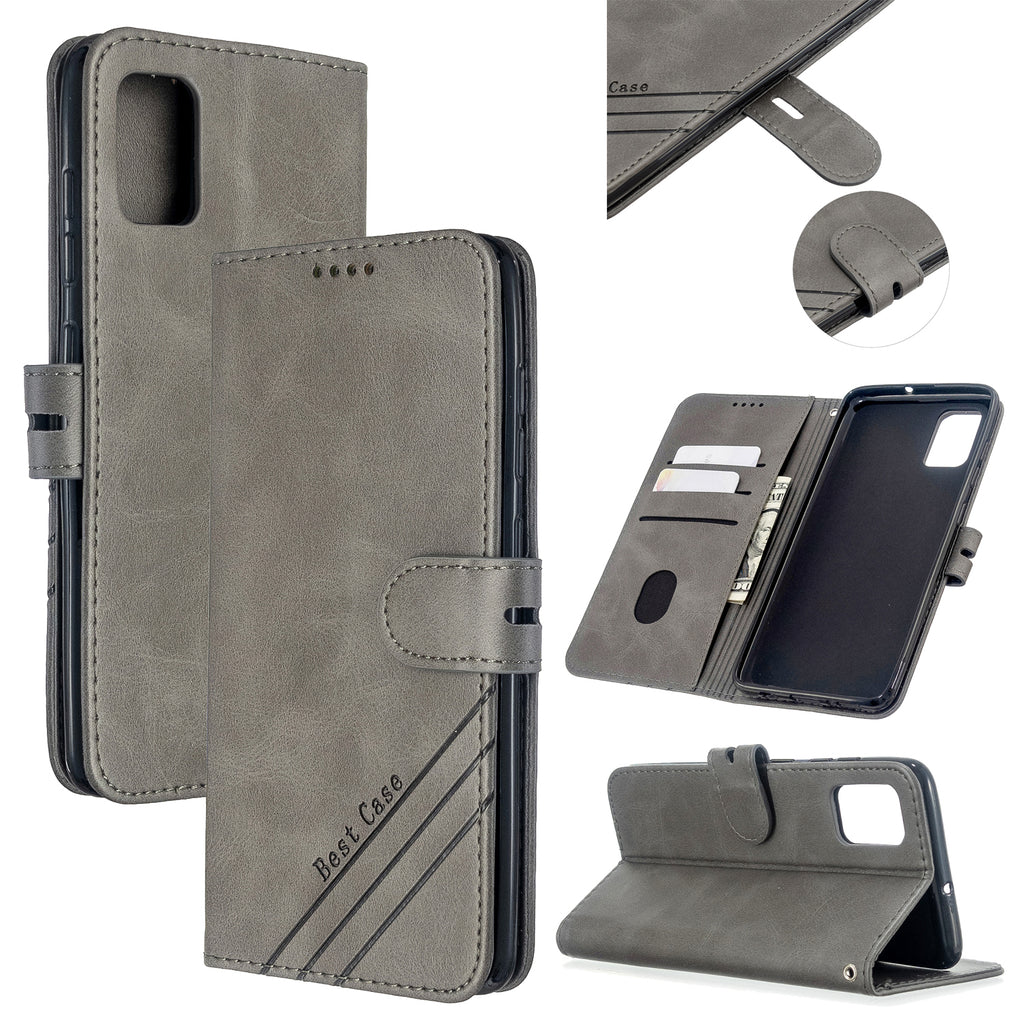 For Samsung A51/A71/M30S Case Soft Leather Cover with Denim Texture Precise Cutouts Wallet Design Buckle Closure Smartphone Shell  gray