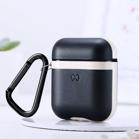 Leather Case Cover Protective Skin Earphones Charging Case for AirPods White