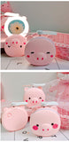 Cartoon Pig Portable LED Fill Light Makeup Mirror Fan USB Charging Portable Handheld Mini Fan  Open eyes_General purpose