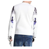 Men's Fashion Slim Long Sleeve Digital Print T-shirt  White XL equal to American M