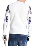 Men's Fashion Slim Long Sleeve Digital Print T-shirt  White XL equal to American M