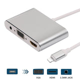 For iPhone Interface to HDMI VGA Jack Audio TV Adapter Cable for iPhone X iPhone 8 7 7 Plus 6 6S for iPad Series Silver