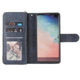 For Samsung S10/S20/S10E/ S10 Plus Pu Leather  Mobile Phone Cover Zipper Card Bag + Wrist Strap blue