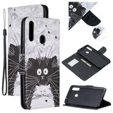 For Samsung A10S/A20S Smartphone Case PU Leather Phone Shell Lovely Cartoon Pattern Card Slots Overall Protection Blue eyes cat