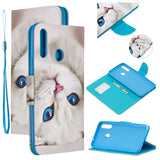 For Samsung A10S/A20S Smartphone Case PU Leather Phone Shell Lovely Cartoon Pattern Card Slots Overall Protection Blue eyes cat