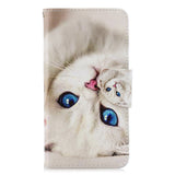 For Samsung A10S/A20S Smartphone Case PU Leather Phone Shell Lovely Cartoon Pattern Card Slots Overall Protection Blue eyes cat