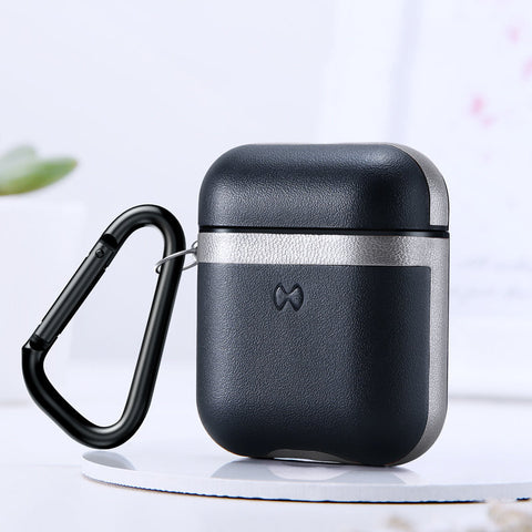 Leather Case Cover Protective Skin Earphones Charging Case for AirPods Grey