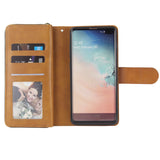 For Samsung S10/S20/S10E/ S10 Plus Pu Leather  Mobile Phone Cover Zipper Card Bag + Wrist Strap brown