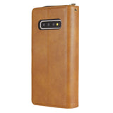 For Samsung S10/S20/S10E/ S10 Plus Pu Leather  Mobile Phone Cover Zipper Card Bag + Wrist Strap brown