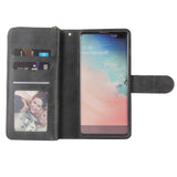 For Samsung S10/S20/S10E/ S10 Plus Pu Leather  Mobile Phone Cover Zipper Card Bag + Wrist Strap black