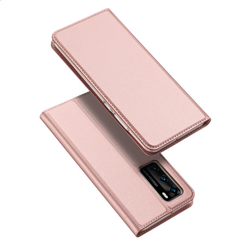 DUX DUCIS For HUAWEI P40 Leather Mobile Phone Cover Magnetic Protective Case Bracket with Cards Slot Pink