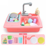 Children Simulation Faucet Kitchenware Water Dishwasher Tableware Pretend Game Tool Educational Toys blue