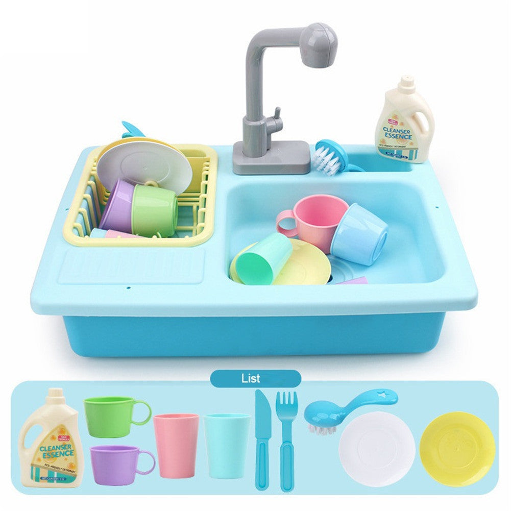 Children Simulation Faucet Kitchenware Water Dishwasher Tableware Pretend Game Tool Educational Toys blue