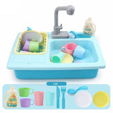 Children Simulation Faucet Kitchenware Water Dishwasher Tableware Pretend Game Tool Educational Toys blue