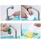 Children Simulation Faucet Kitchenware Water Dishwasher Tableware Pretend Game Tool Educational Toys blue