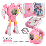 Cartoon Watch Toy Deformation Robot Electronic with Project Children's Toys Pink belt projection