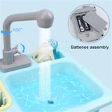 Children Simulation Faucet Kitchenware Water Dishwasher Tableware Pretend Game Tool Educational Toys blue