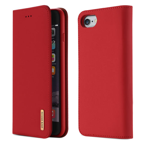 DUX DUCIS For iPhone 6/6s Luxury Genuine Leather Magnetic Flip Cover Full Protective Case with Bracket Card Slot red