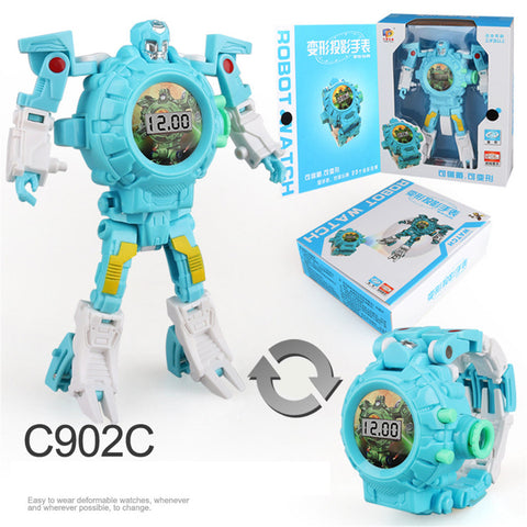 Cartoon Watch Toy Deformation Robot Electronic with Project Children's Toys Blue belt projection