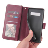 For Samsung S10/S20/S10E/ S10 Plus Pu Leather  Mobile Phone Cover Zipper Card Bag + Wrist Strap Red wine