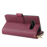 For Samsung S10/S20/S10E/ S10 Plus Pu Leather  Mobile Phone Cover Zipper Card Bag + Wrist Strap Red wine