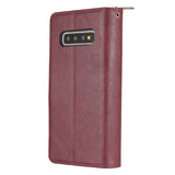 For Samsung S10/S20/S10E/ S10 Plus Pu Leather  Mobile Phone Cover Zipper Card Bag + Wrist Strap Red wine