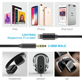 For Apple Interface to 3.5mm Male Aux Cable for iPhone to Aux Cable for Car Headphone Jack Cable for iPhone Xs XR X 8 7 Plus  iOS11 new system - black