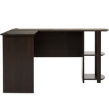 L-Shaped Wood Right-angle Computer Desk with Two-layer Bookshelves Dark Brown