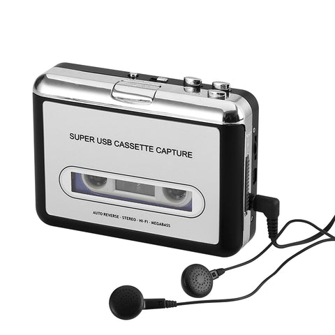 Cassette Tape-to-MP3 Converter - Plug and Play, Win + Mac Compatible, Auto Reverse, Audacity Audio Software