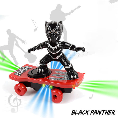 Children Cartoon Movie Figure Simulation Scooter Electric Rotating Tumble Toys Black panther scooter