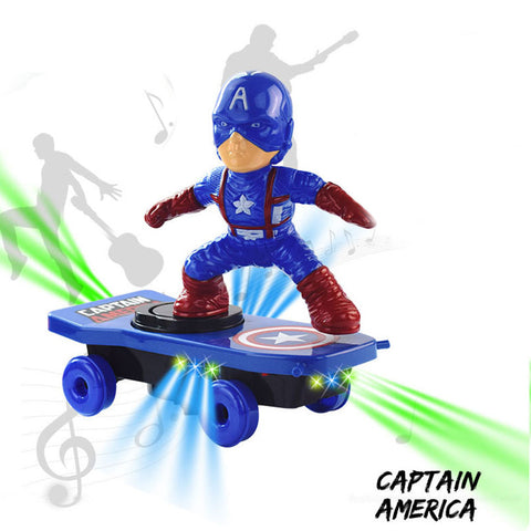 Children Cartoon Movie Figure Simulation Scooter Electric Rotating Tumble Toys Captain America scooter