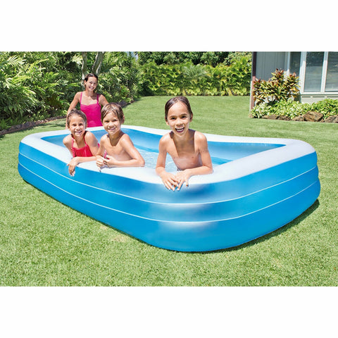 Intex 10ft x 2in Swim Center Family Backyard Inflatable Kiddie Swimming Pool Light blue