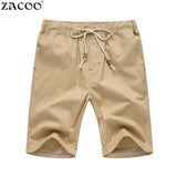 Men's Casual Solid Color Drawstring Waist Flax Straight Half Pans Beach Breeches