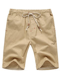 Men's Casual Solid Color Drawstring Waist Flax Straight Half Pans Beach Breeches