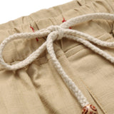 Men's Casual Solid Color Drawstring Waist Flax Straight Half Pans Beach Breeches