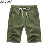 Men's Casual Solid Color Drawstring Waist Flax Straight Half Pans Beach Breeches