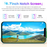 i12 6.7Inch Large Screen Phone Notch Screen Android Quickly Unlock Smartphone(10+512G) blue_British plug