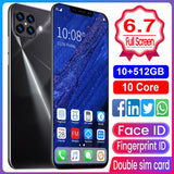 i12 6.7Inch Large Screen Phone Notch Screen Android Quickly Unlock Smartphone(10+512G) black_British plug