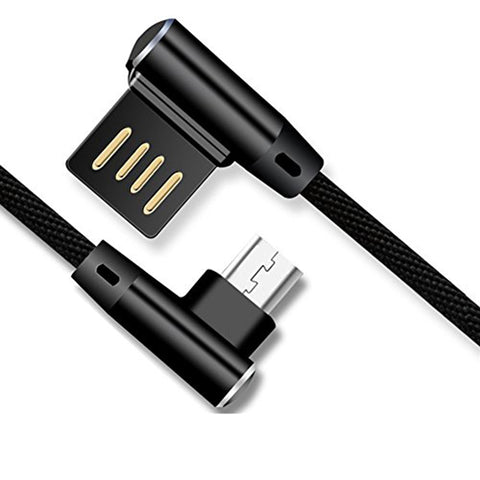 Double Elbow 90 Degree Micro USB Nylon 2.4A Fast Charging Data Transmission Cable Charger Adapter for Phone black