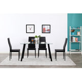 Hot 5 Piece Dining Table Set 4 Chairs Glass Metal Kitchen Room Furniture Black **