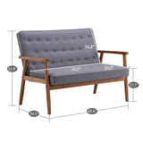 (126 x 75 x 83.5)cm Retro Modern Wood Double Sofa Chair Leisure Chair Light Gray Fabric