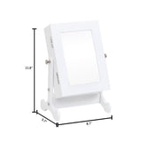 Small Mirror Jewelry Cabinet Organizer Armoire Storage Box Countertop with Stand White