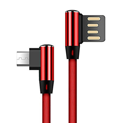 Double Elbow 90 Degree Micro USB Nylon 2.4A Fast Charging Data Transmission Cable Charger Adapter for Phone red