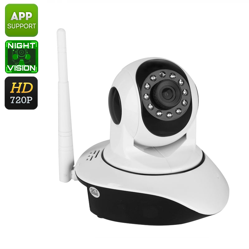 Indoor HD IP Camera - 1/4-Inch CMOS, 720p, 10m Night Vision, Motion Detection, PTZ, App Support, WiFi Wireless, Two Way Audio