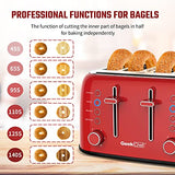 Toaster 4 Slice, Geek Chef Retro Red Extra Wide Slot, Independent temperature control Toaster ,Reheat,Defrost,Cancel 4 Function, 6-Shade Settings, High Auto Pop-Up.