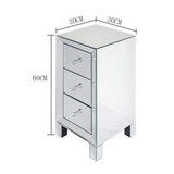 Modern and Contemporary Mirrored 3-Drawers Nightstand Bedside Table