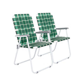 2pcs Steel Tube PP Webbing Bearing 260lbs/120kg Folding Beach Chair Light Green Strip