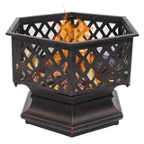 22" Hexagonal Shaped Iron Brazier Wood Burning Fire Pit Decoration for Backyard Poolside