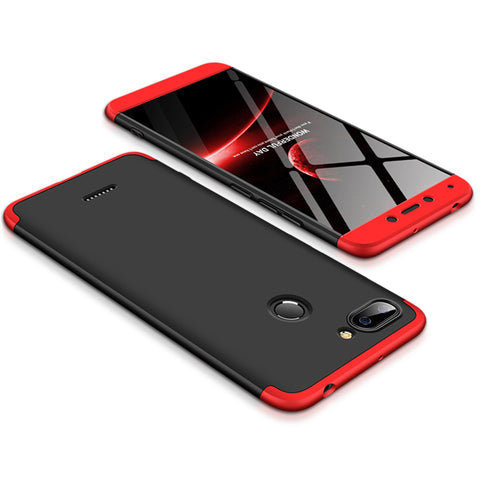 For Redmi 6 3 in 1 Hybrid Hard Case Full Body 360 Degree Protection Back Cover  Red black red