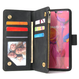 For HUAWEI P30 HUAWEI P30 lite HUAWEI P30 pro Multi-card Bracket Coin Wallet Zipper Mobile Phone PU Leather Phone Case  1 black